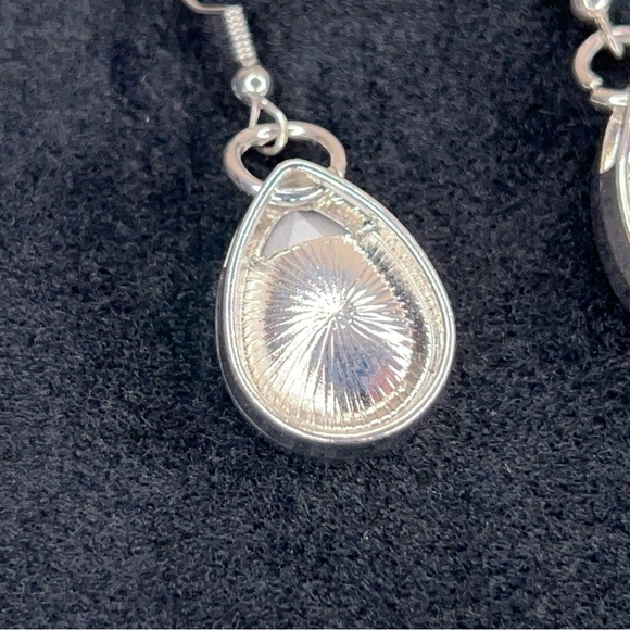 Teardrop Pear Crystal  Faceted Dangle Earrings Silver Event Formal Wedding - Picture 8 of 9